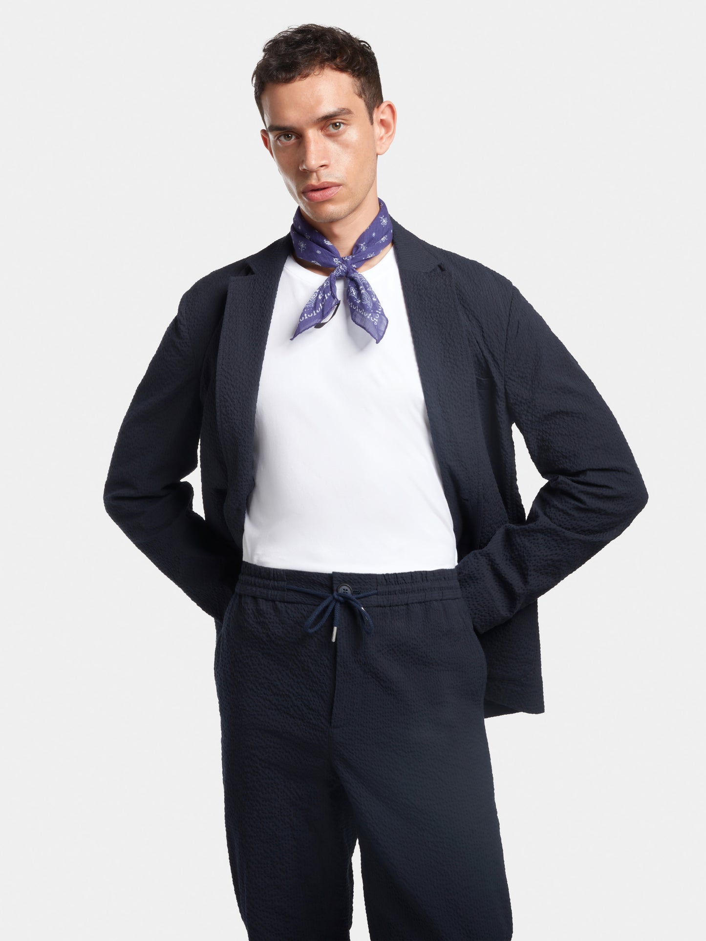 Navy Cotton Seersucker Blazer, Blazer - SIRPLUS