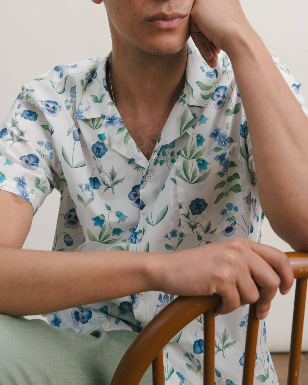 White Floral Majesty Cuban Shirt Made with Liberty Fabrics