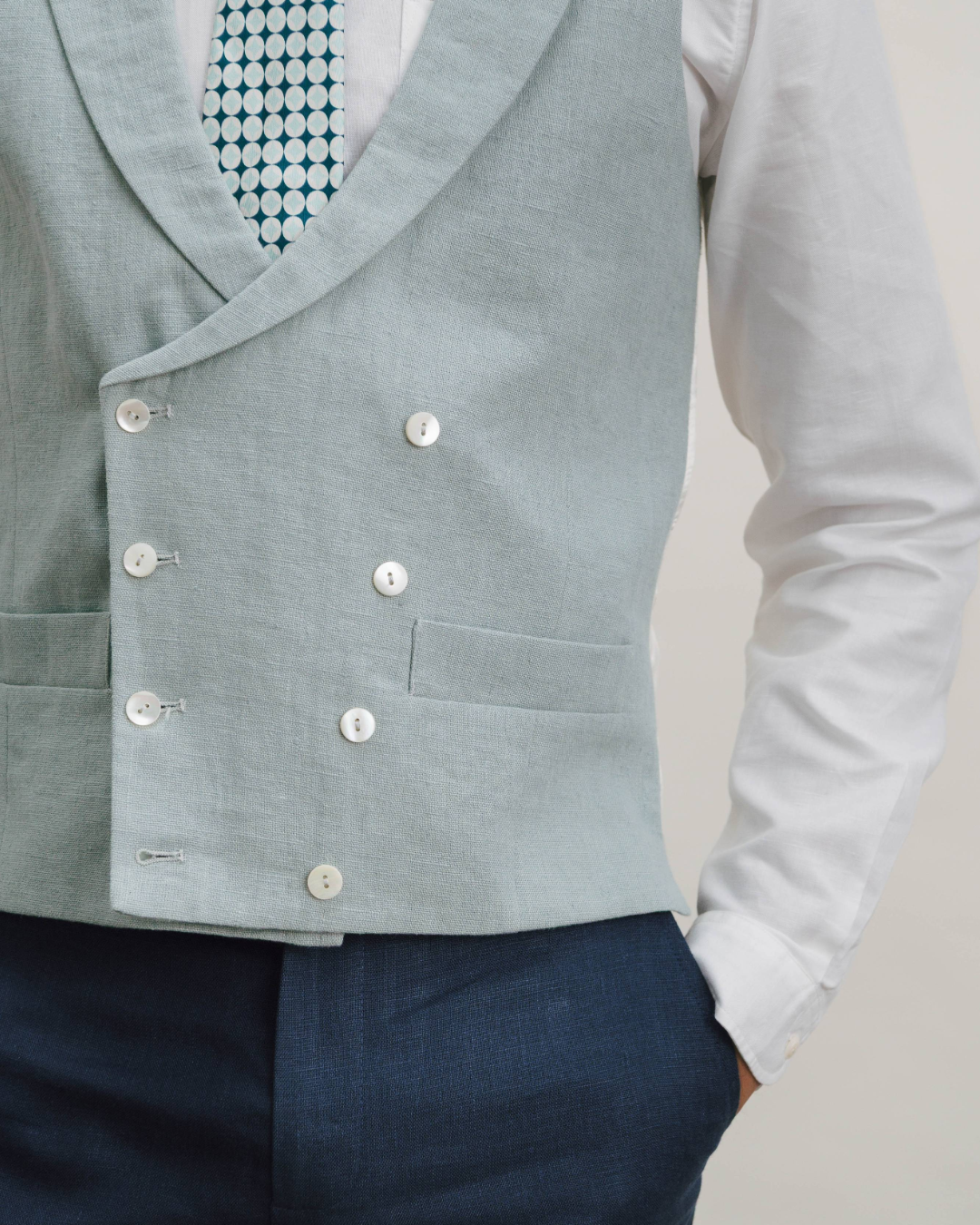 Duck Egg Peak Lapel Double-Breasted Waistcoat