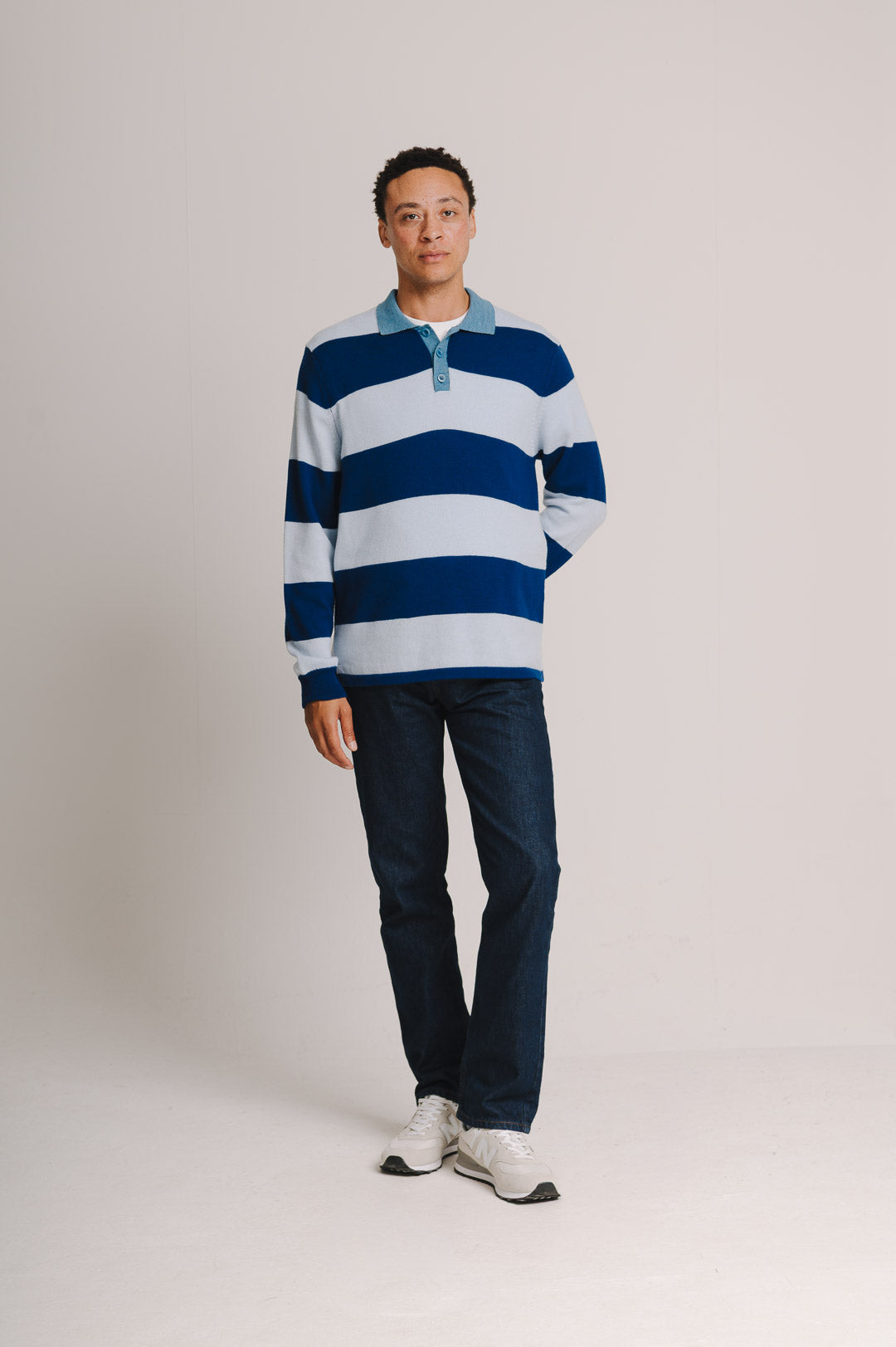 Navy & Blue Merino Knit Rugby Polo Shirt, Rugby Polo Shirt - SIRPLUS