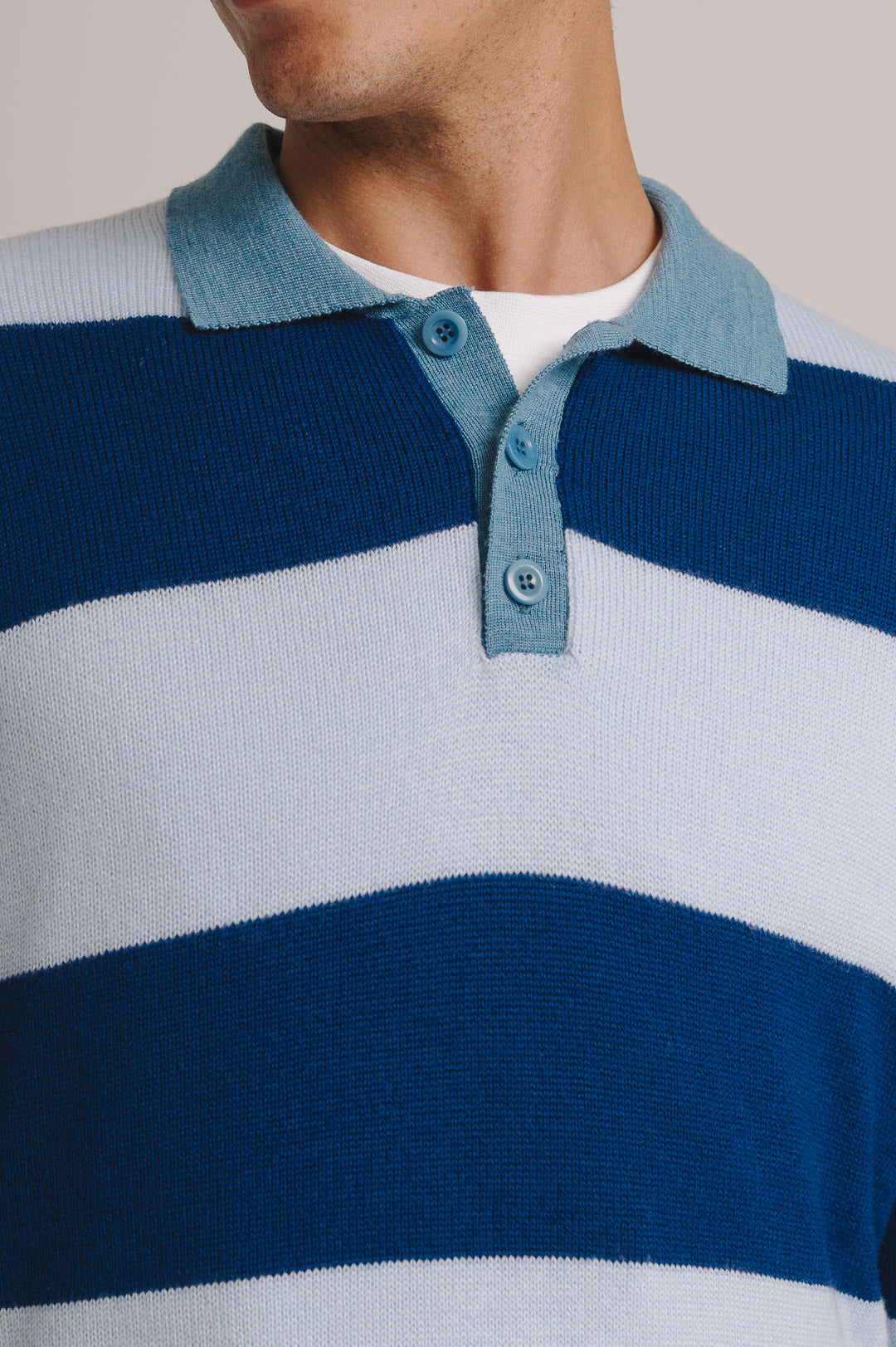 Navy & Blue Merino Knit Rugby Polo Shirt, Rugby Polo Shirt - SIRPLUS