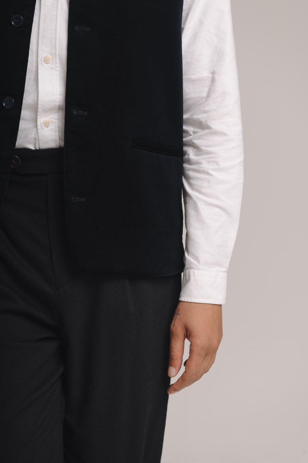 Midnight Navy Organic Velvet Nehru Waistcoat, Nehru Waistcoat - SIRPLUS