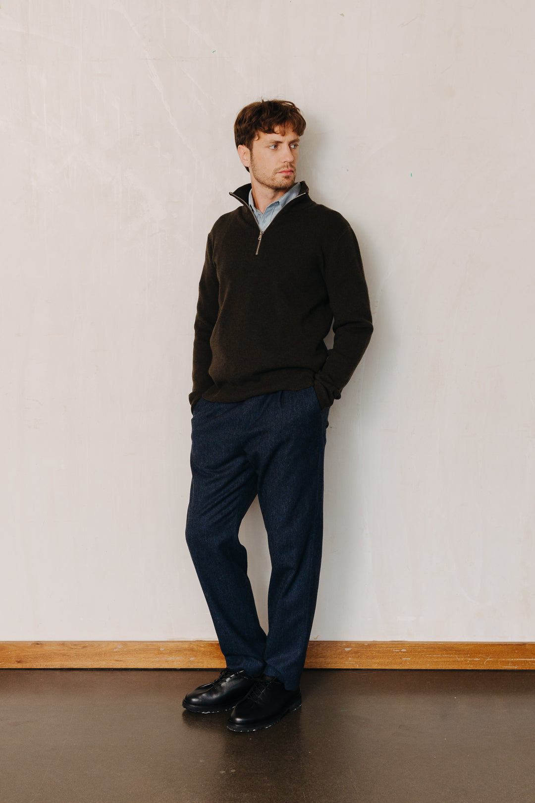 Olive Green Merino Half Zip Jumper, Half Zip Jumper - SIRPLUS