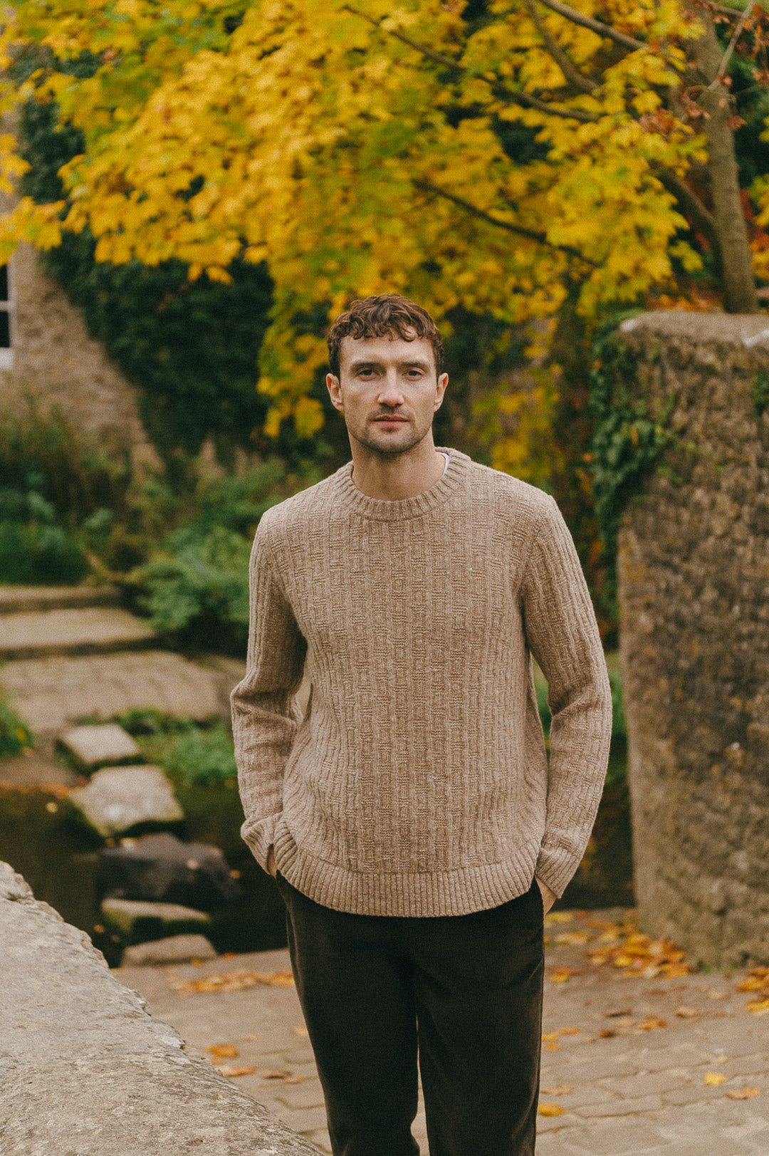 Camel Donegal Wool Cable Jumper, Crew Neck Jumper - SIRPLUS