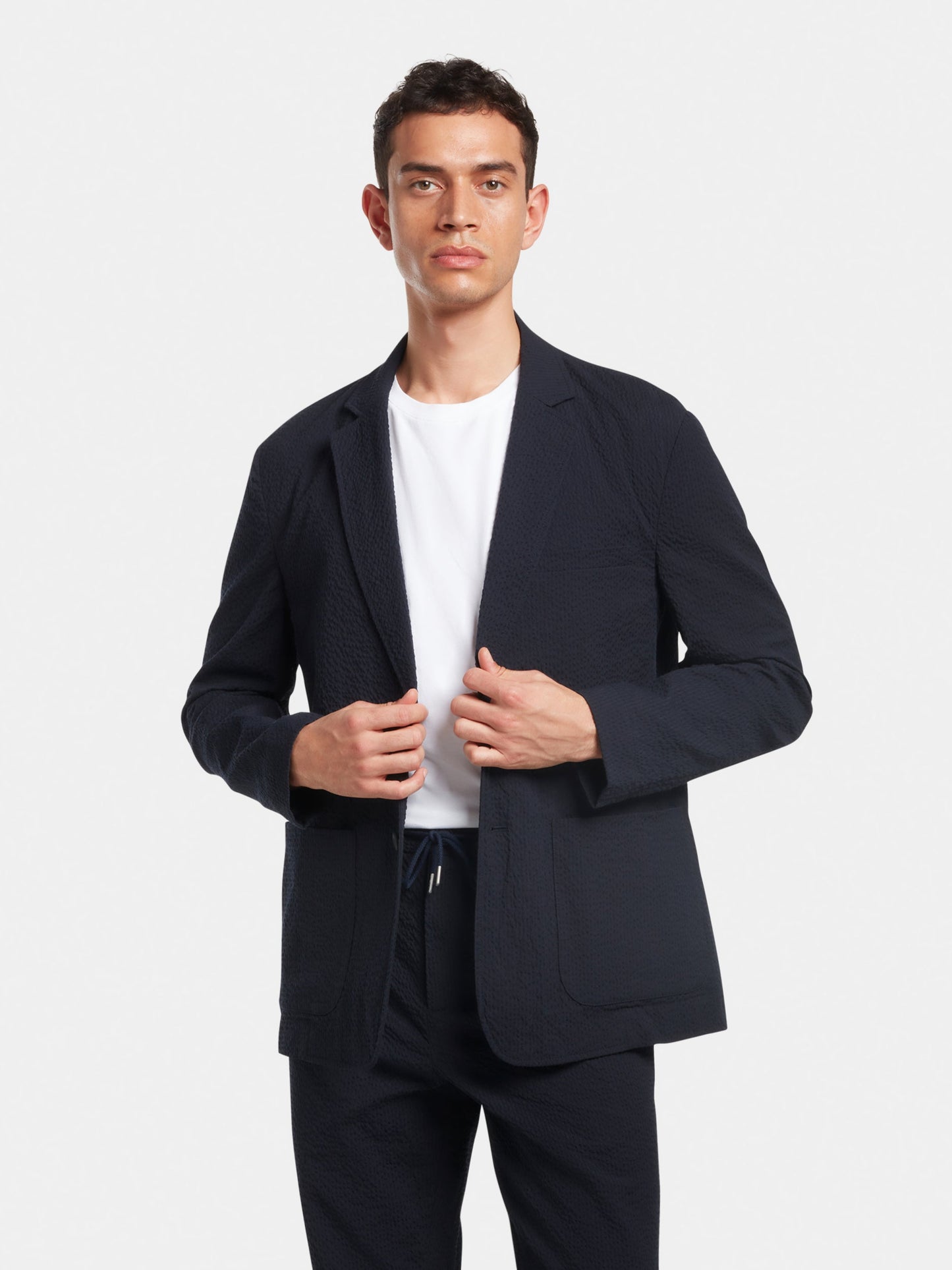 Navy Cotton Seersucker Blazer, Blazer - SIRPLUS