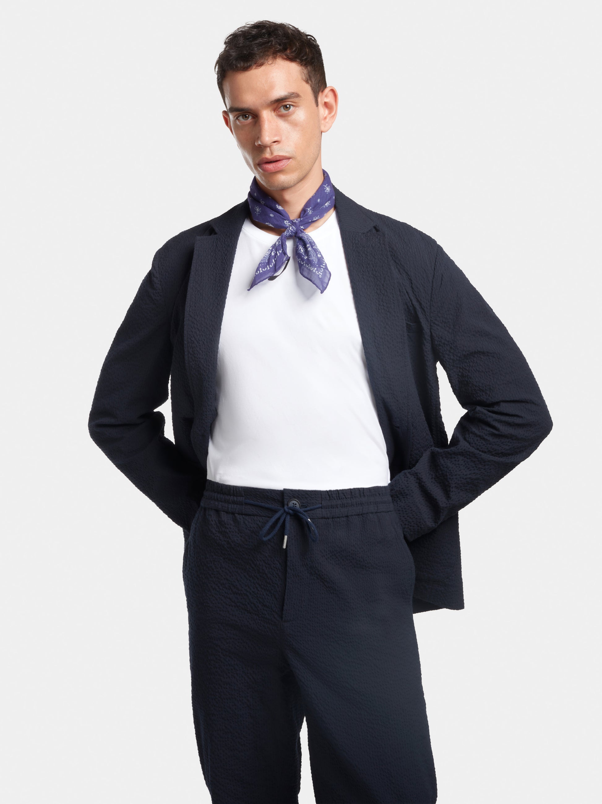 Navy Cotton Seersucker Blazer, Blazer - SIRPLUS