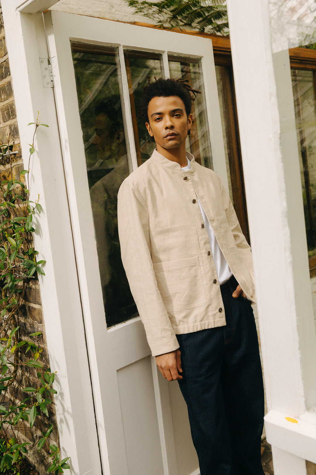 Sand Cotton Linen Nehru Chore Jacket, Chore Jacket - SIRPLUS