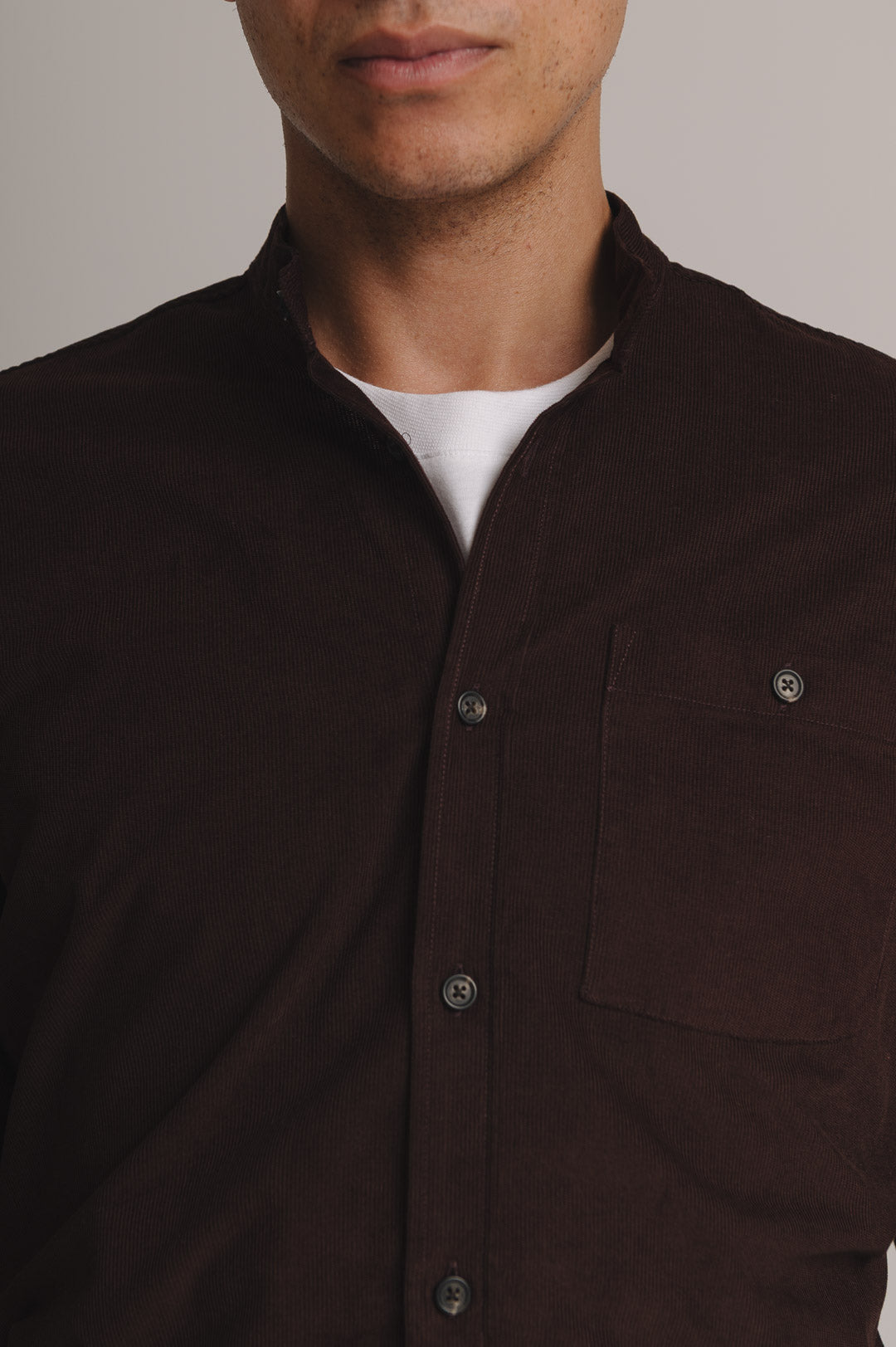 Mahogany Needlecord Grandad Shirt, Grandad Shirt - SIRPLUS