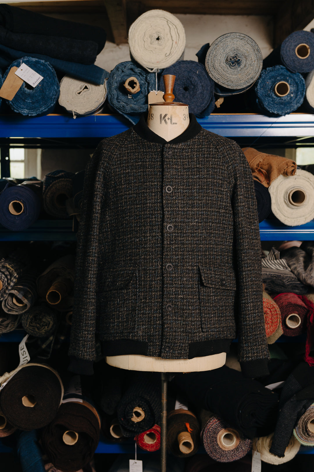 London Cloth Co. Blue & Black Check Bomber Jacket, Bomber Jacket - SIRPLUS