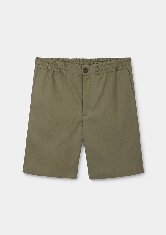 Lichen Green Cotton Linen Drawstring Shorts, Shorts - SIRPLUS