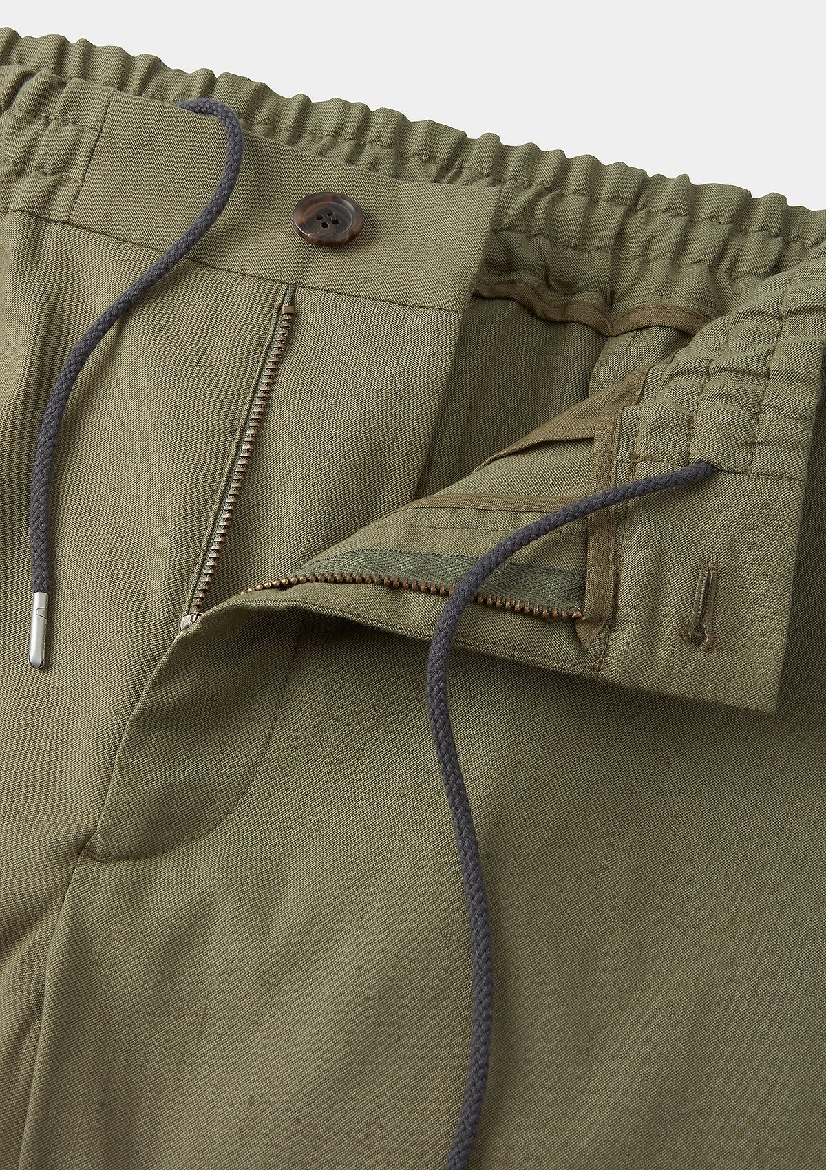 Lichen Green Cotton Linen Drawstring Shorts, Shorts - SIRPLUS