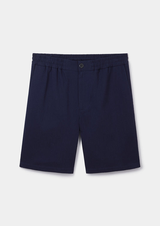 Navy Seersucker Drawstring Shorts, Shorts - SIRPLUS
