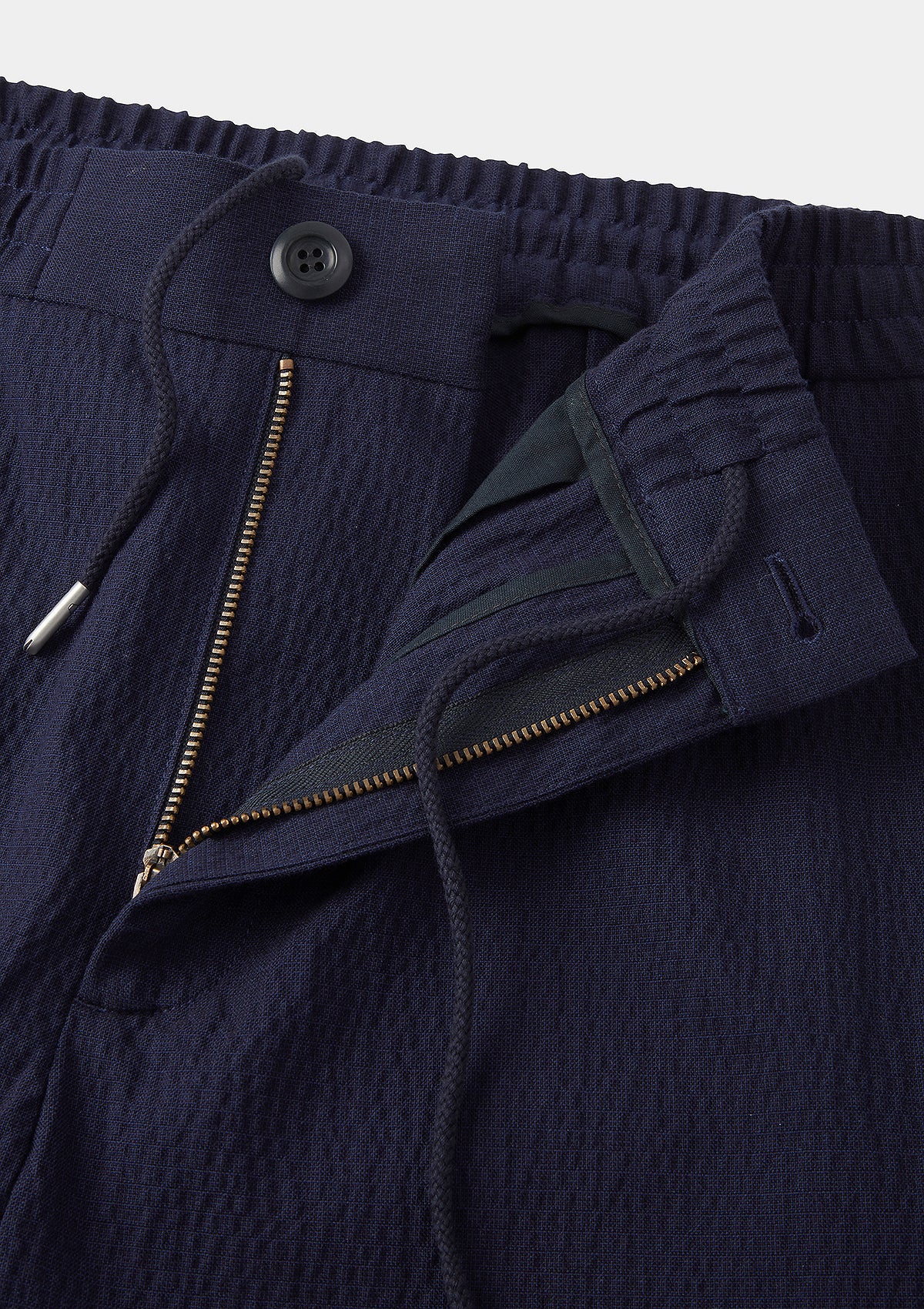 Navy Seersucker Drawstring Shorts, Shorts - SIRPLUS