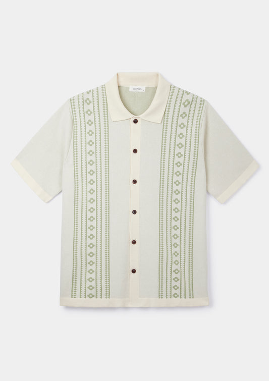 Green Flower Jacquard Polo, Polo Shirt - SIRPLUS