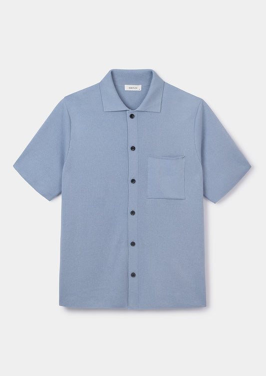 Light Denim Cotton Knit Polo, Polo Shirt - SIRPLUS