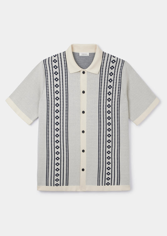 Navy Flower Jacquard Polo, Polo Shirt - SIRPLUS