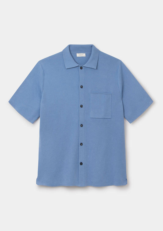 Ceramic Blue Cotton Knit Polo, Polo Shirt - SIRPLUS
