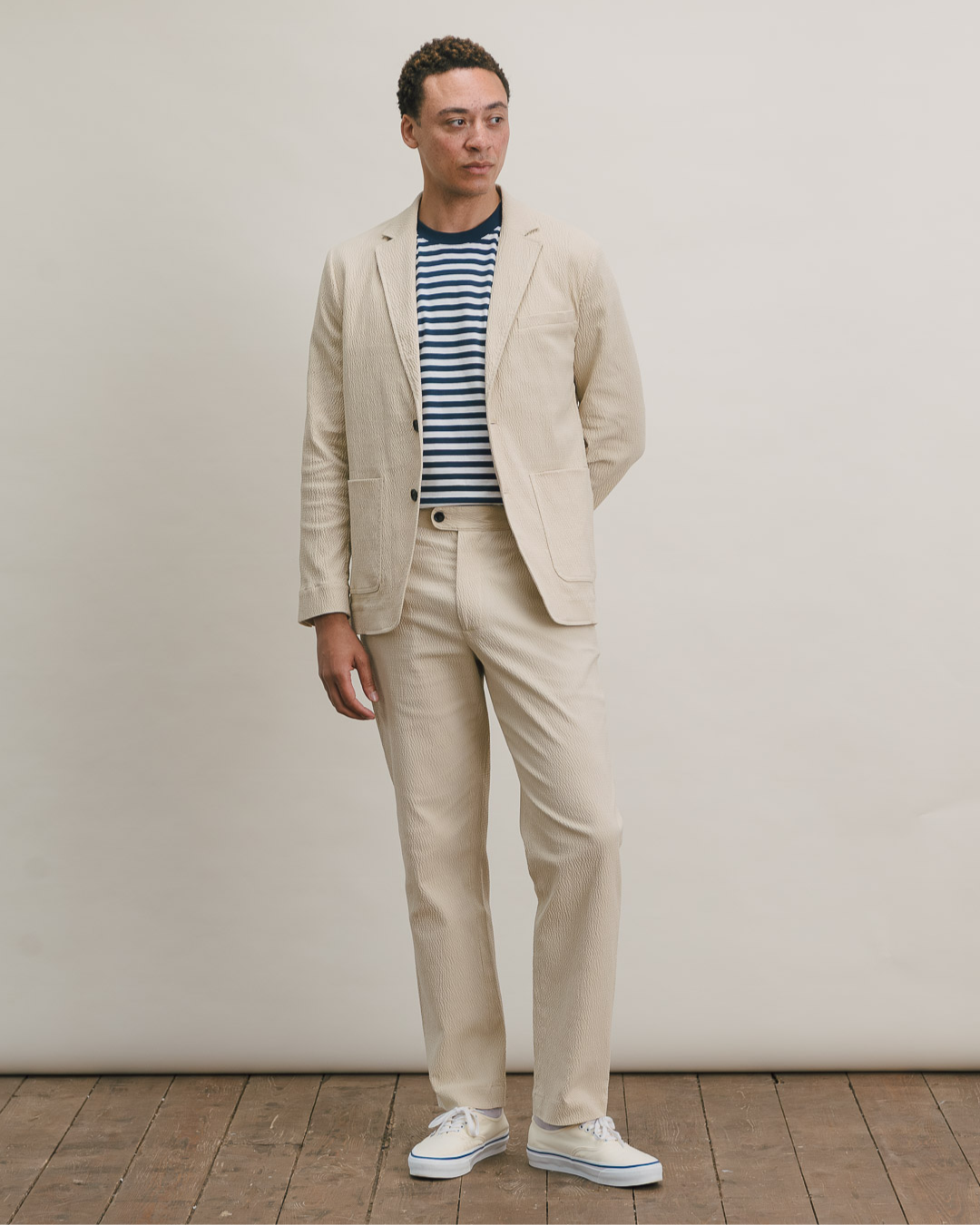 Ecru Seersucker Cotton Blazer