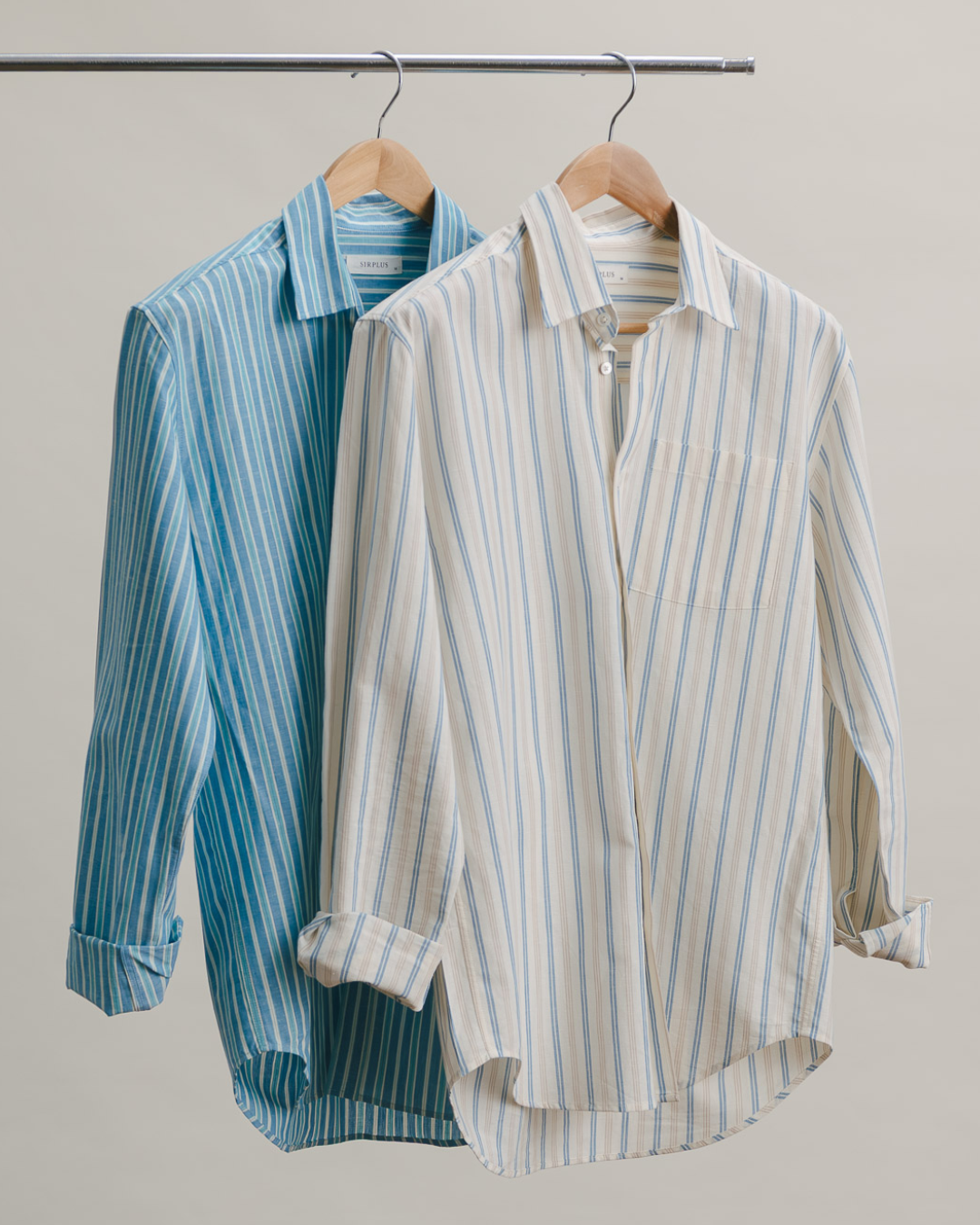 Sand & Blue Cotton Linen Stripe Shirt