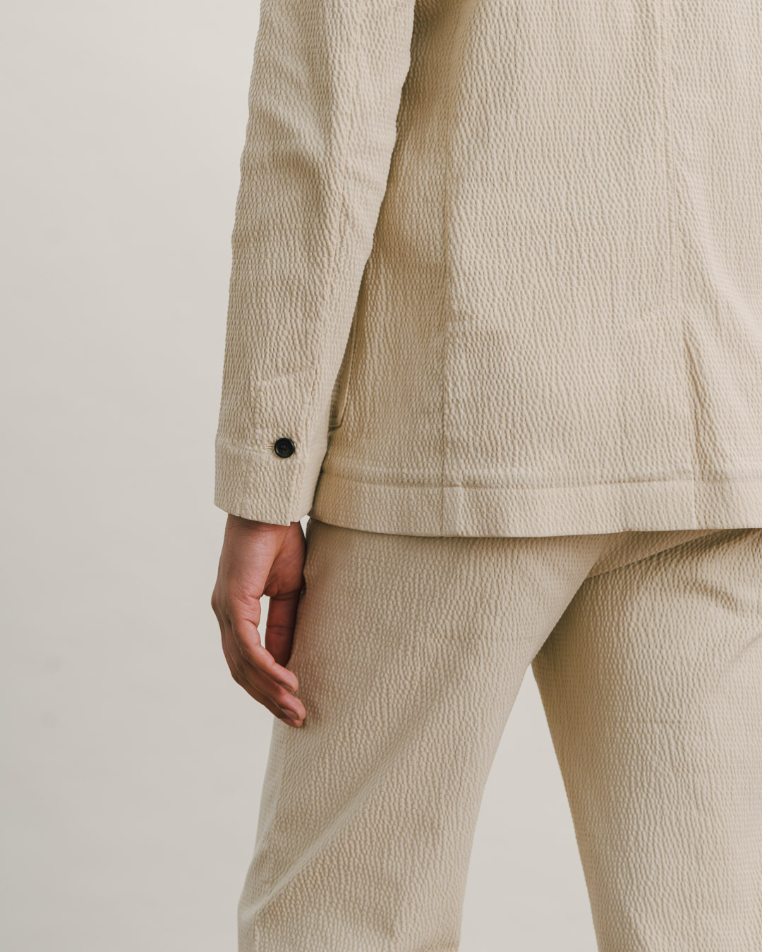 Ecru Seersucker Cotton Blazer