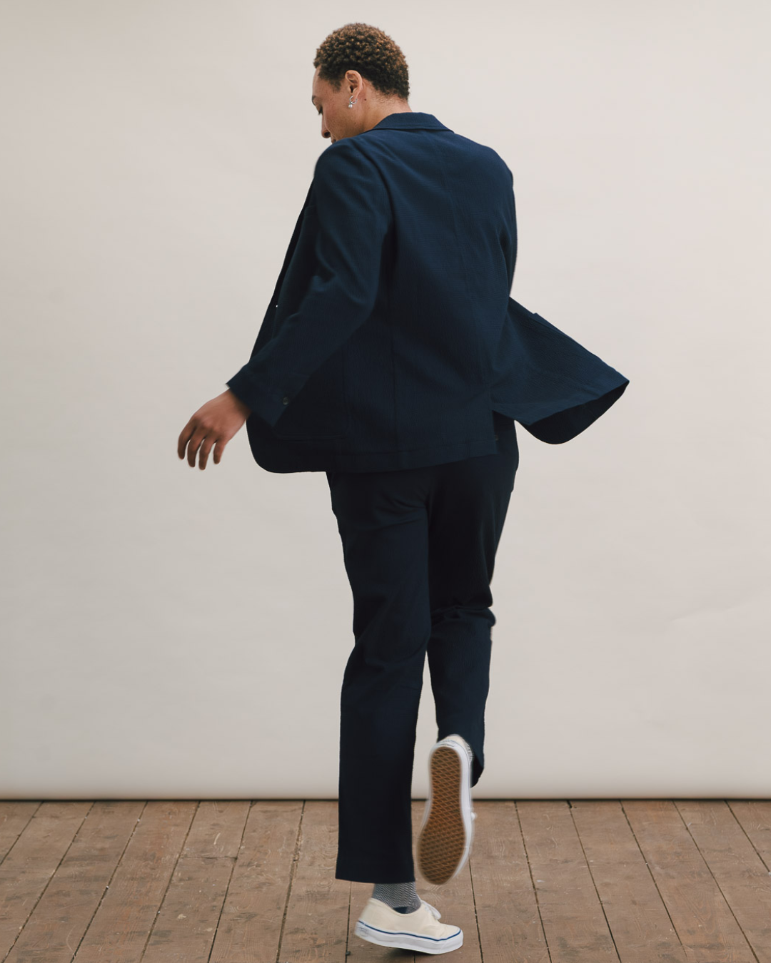 Dark Navy Seersucker Cotton Blazer