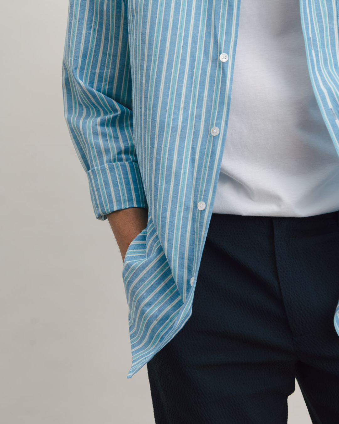 Dark Navy Seersucker Casual Trousers