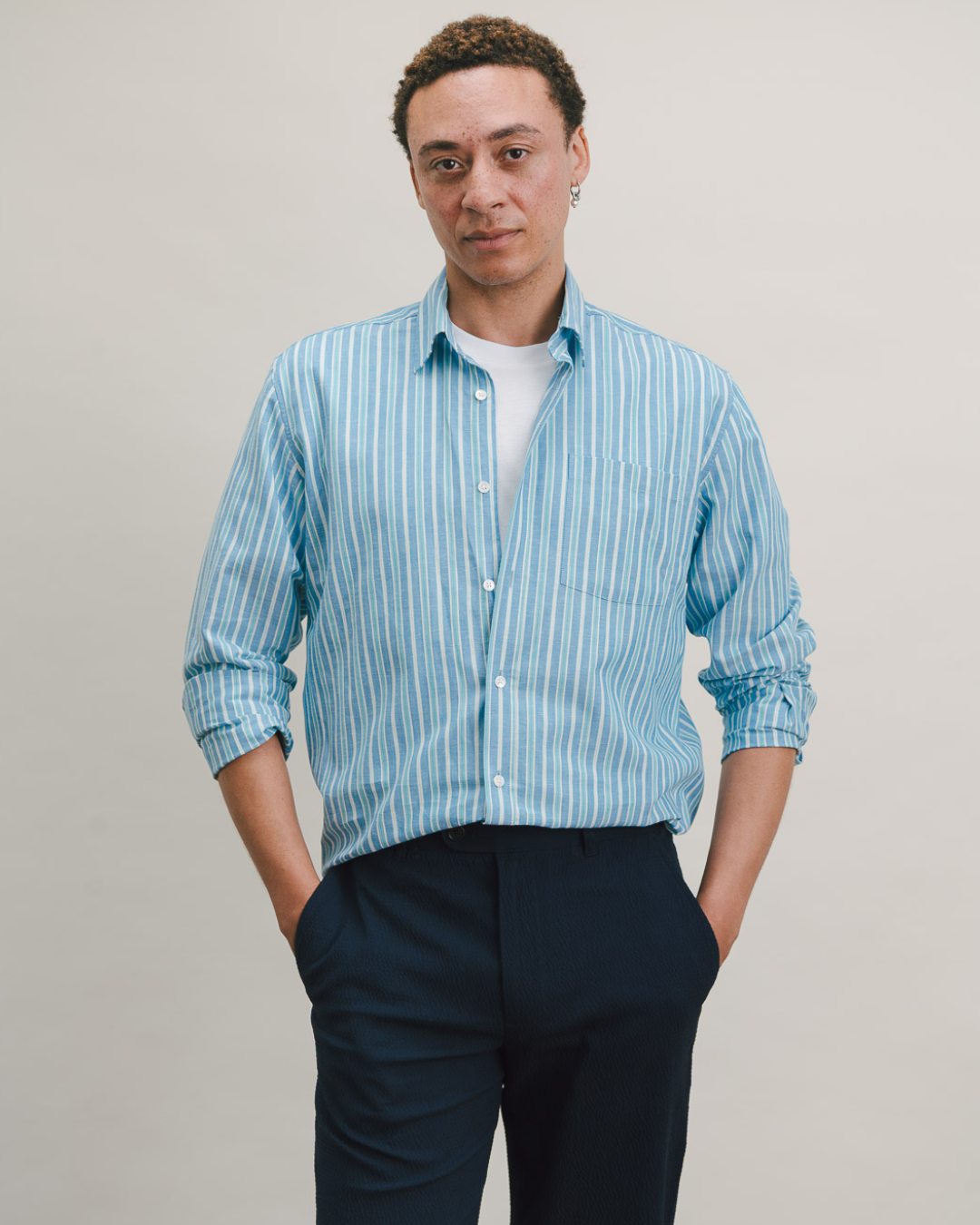 Dark Navy Seersucker Casual Trousers