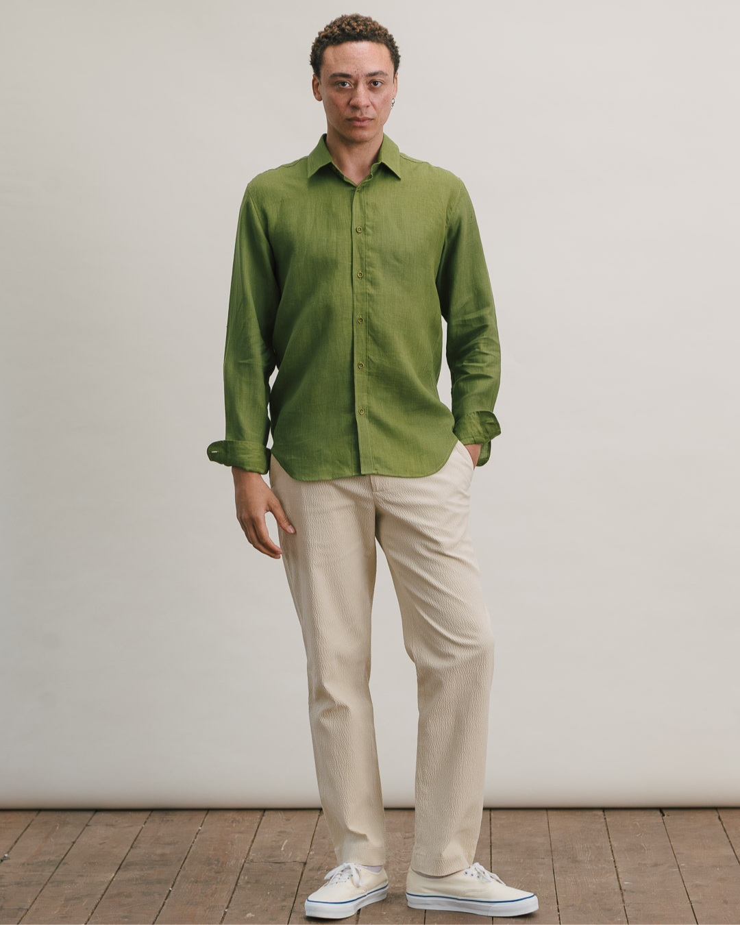 Olive Linen Collared Shirt