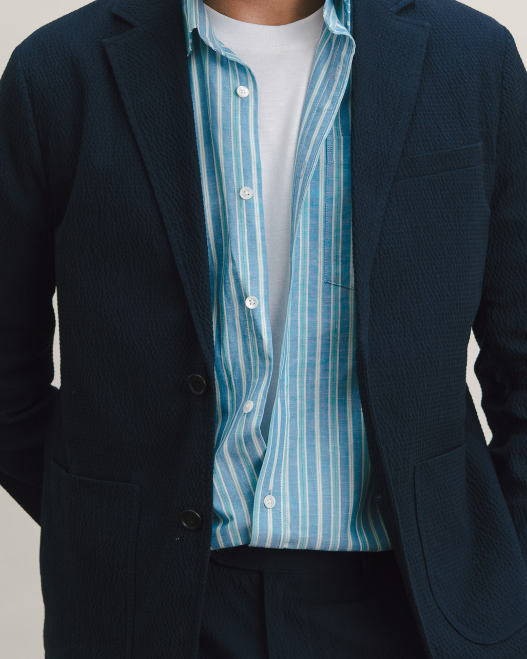 Dark Navy Seersucker Cotton Blazer