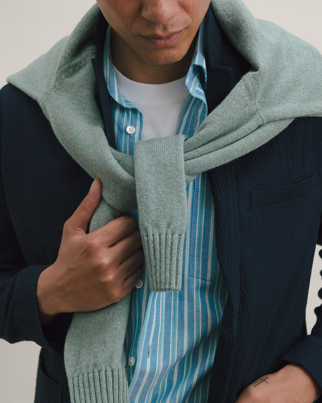 Blue & Green Cotton Linen Stripe Shirt