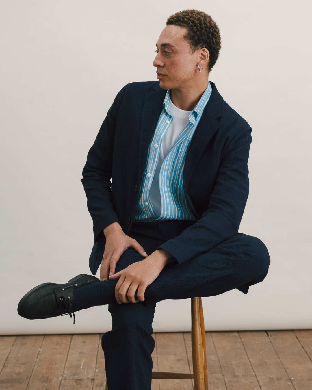 Dark Navy Seersucker Cotton Blazer