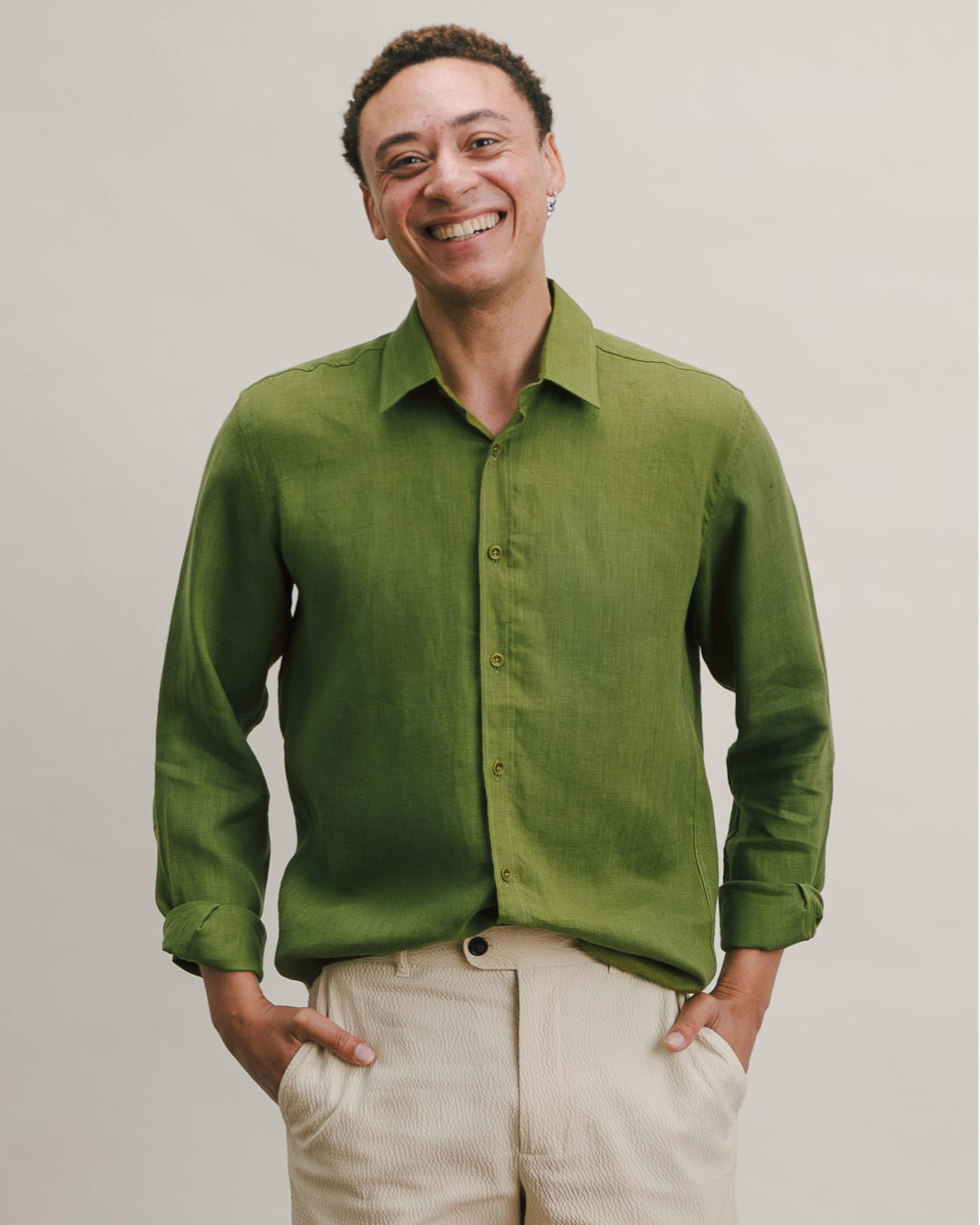 Olive Linen Collared Shirt