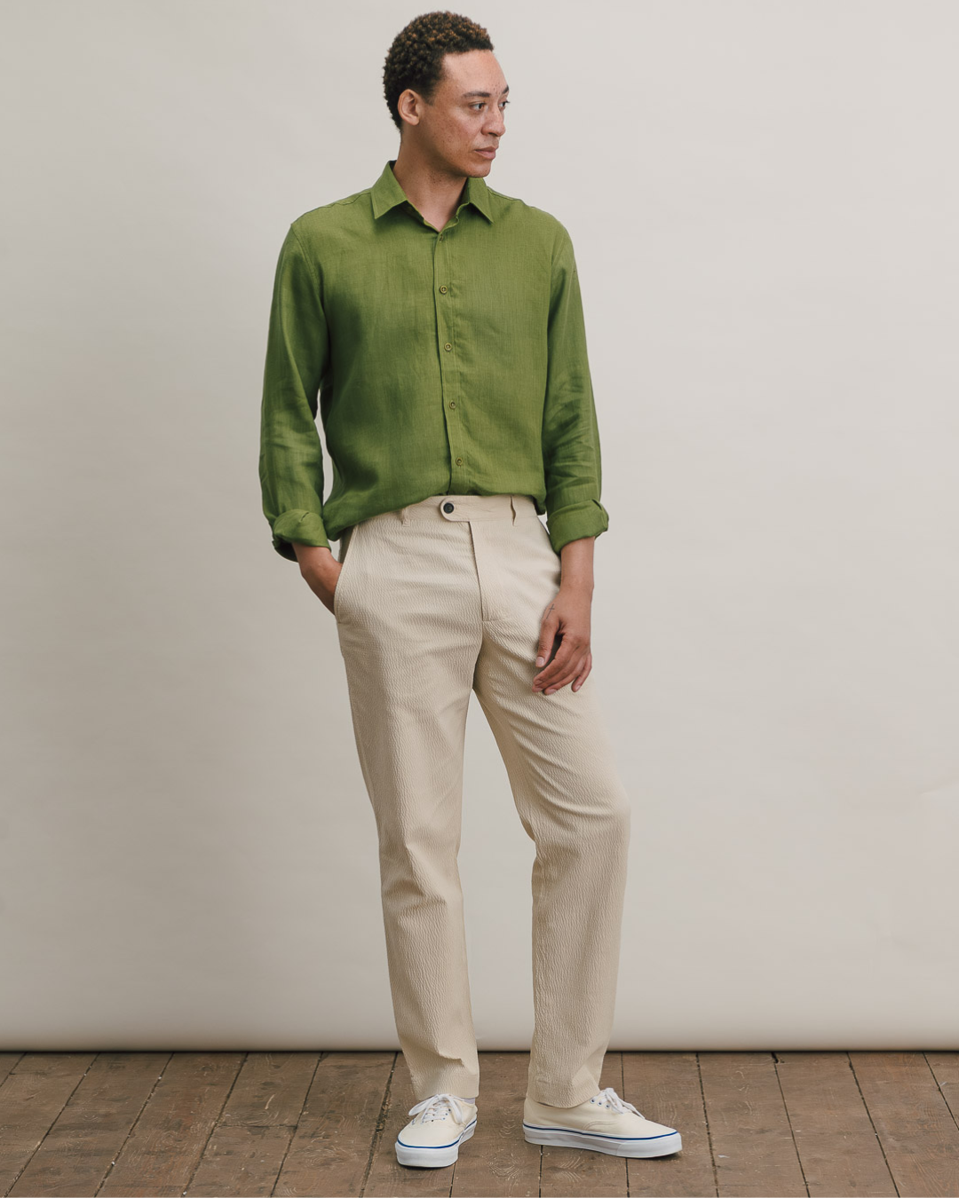 Olive Linen Collared Shirt