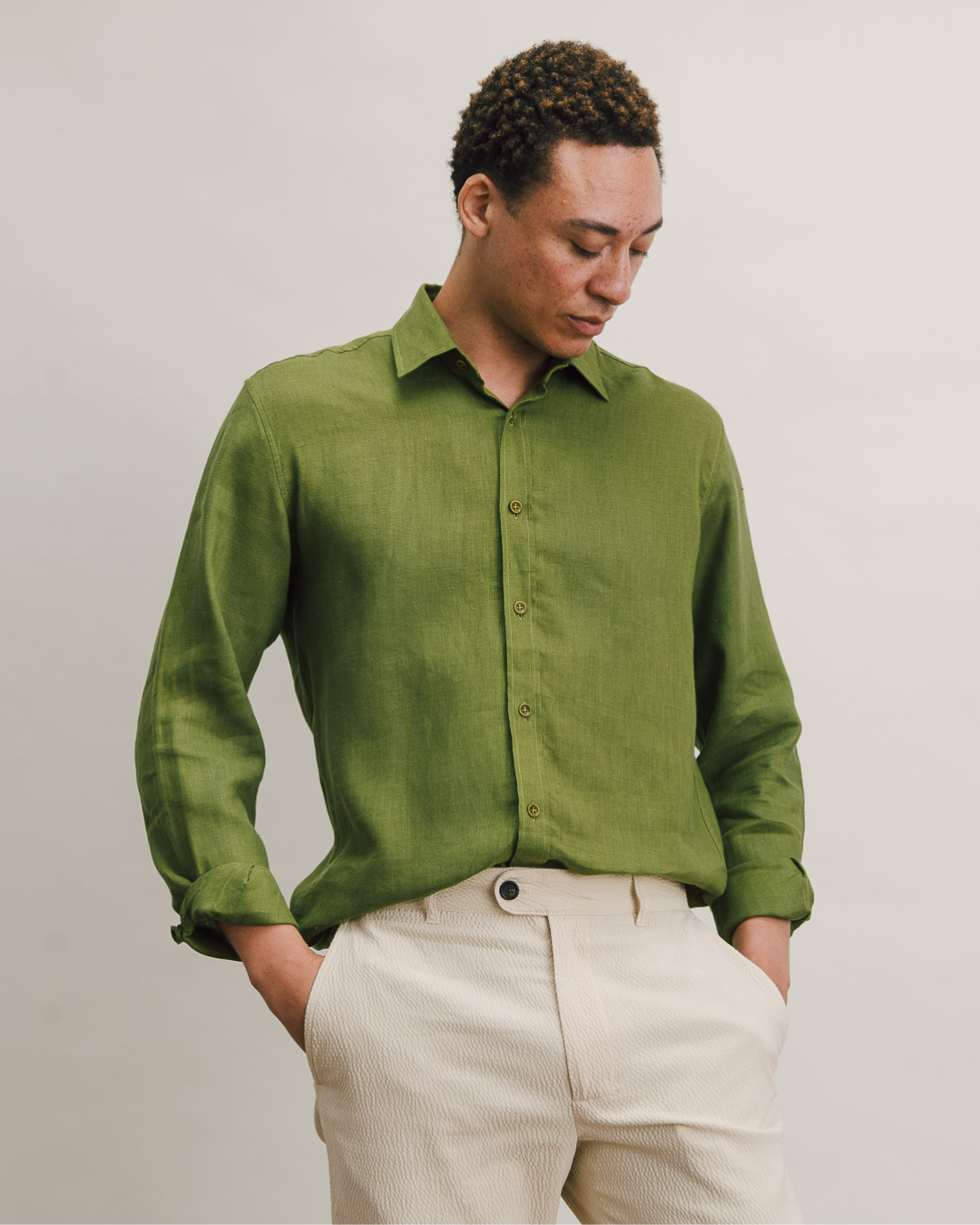 Olive Linen Collared Shirt