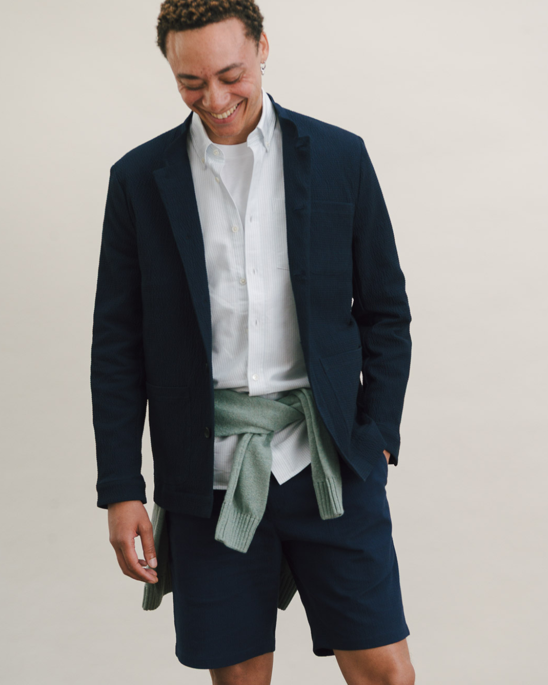 Dark Navy Seersucker Casual Nehru Jacket