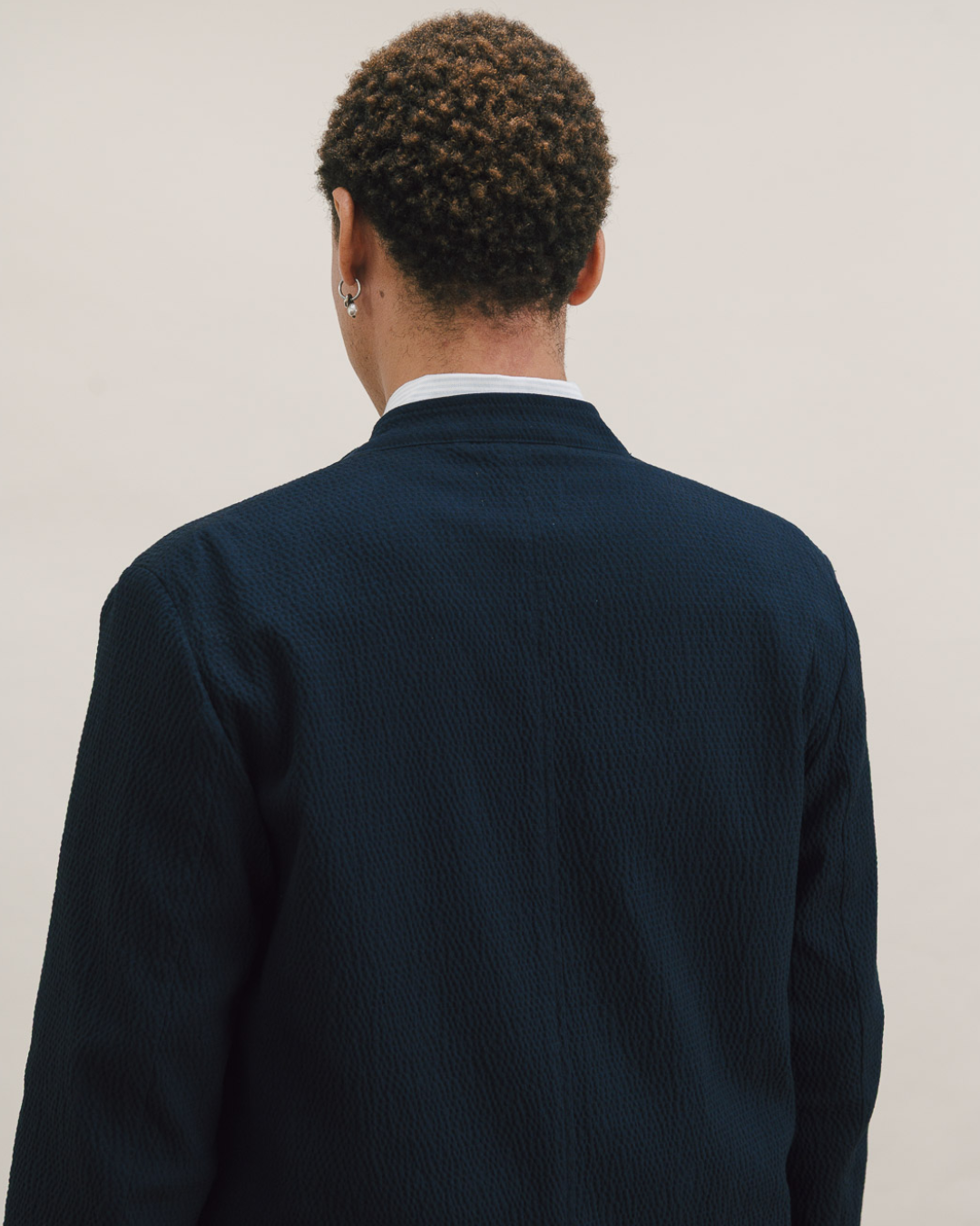 Dark Navy Seersucker Casual Nehru Jacket