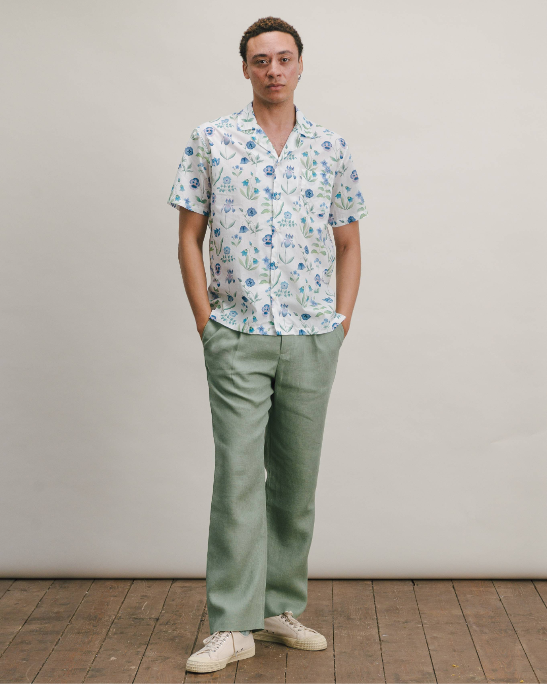White Floral Majesty Cuban Shirt Made with Liberty Fabrics