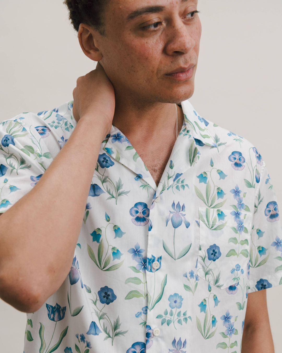White Floral Majesty Cuban Shirt Made with Liberty Fabrics