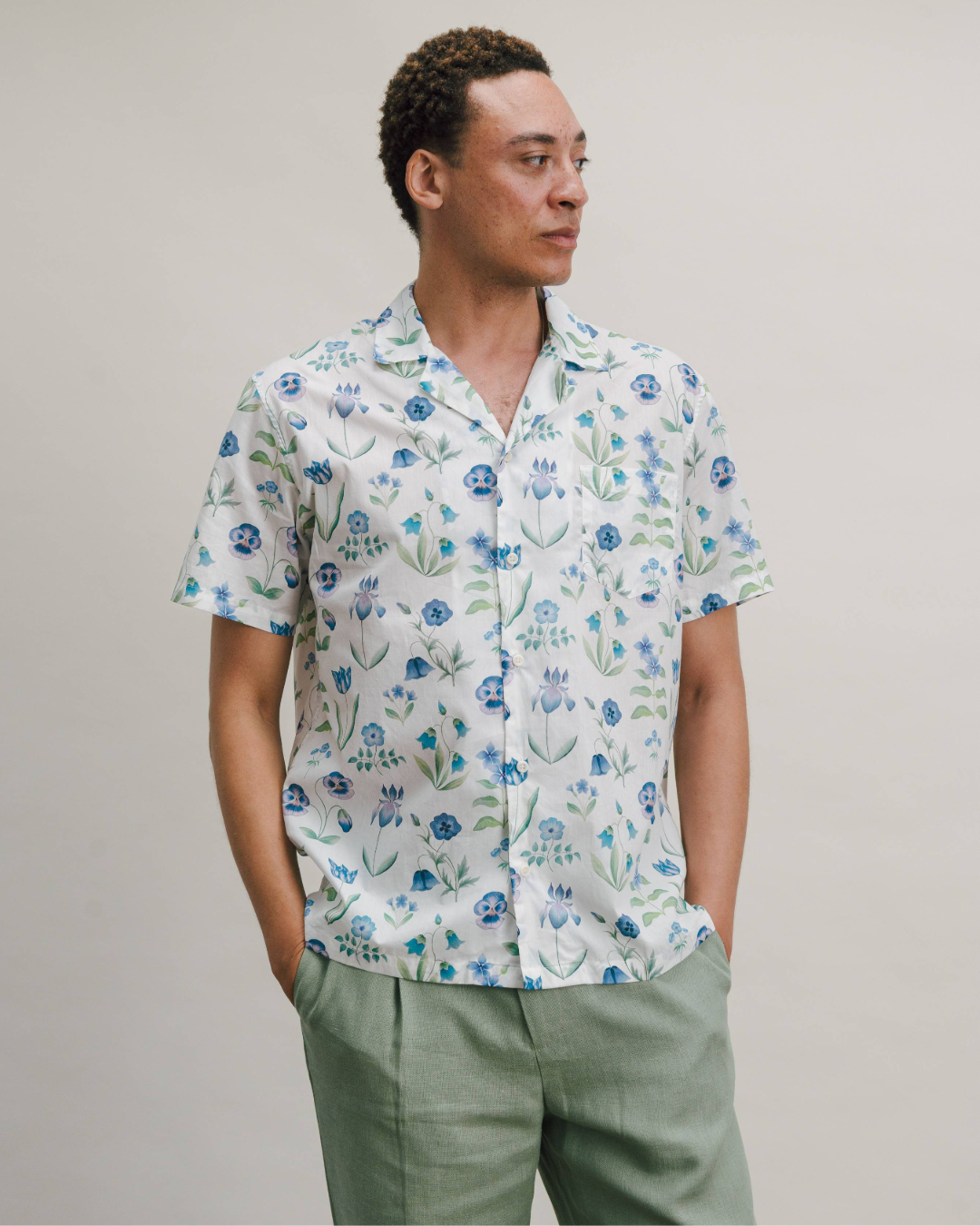 White Floral Majesty Cuban Shirt Made with Liberty Fabrics