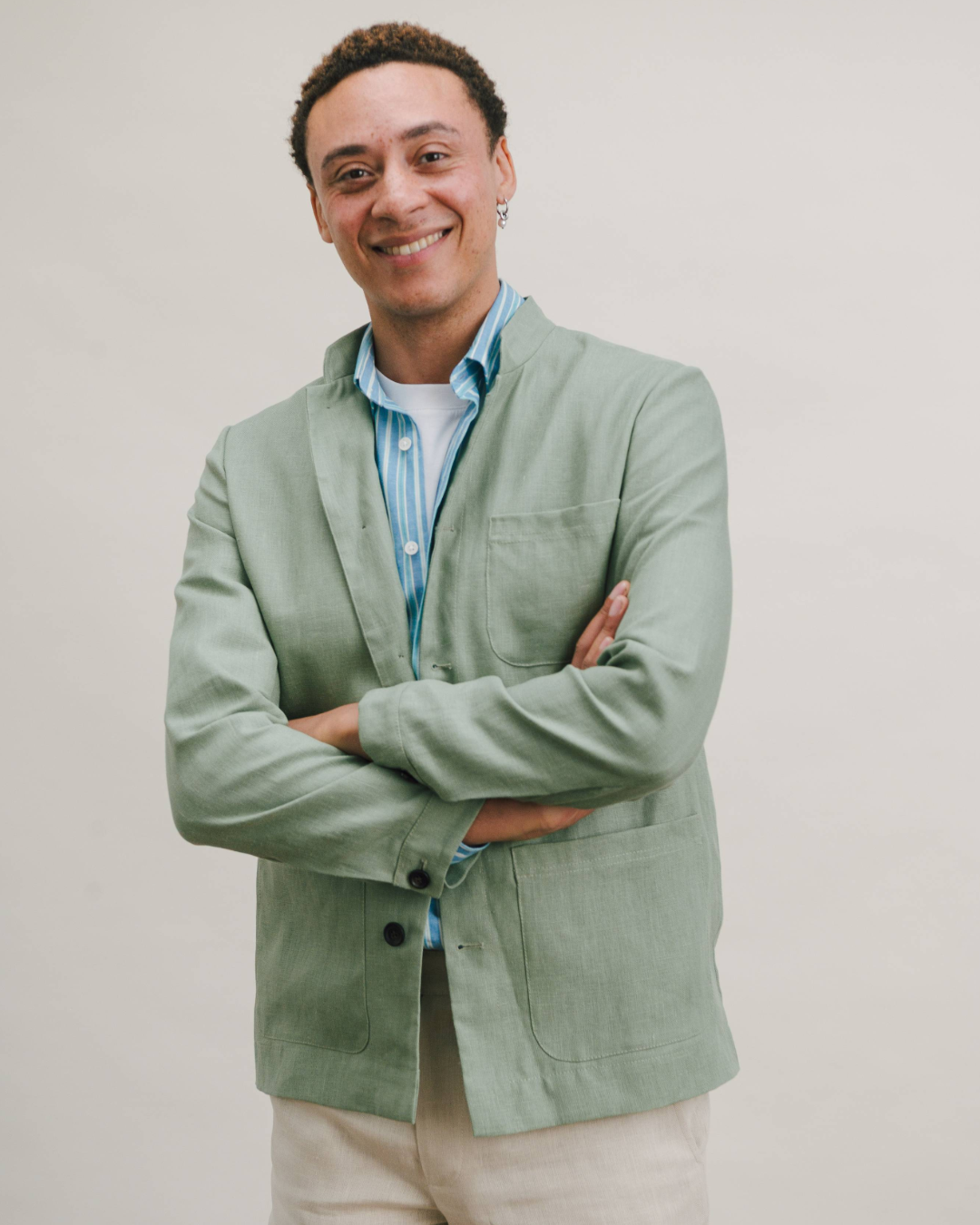 Ash Green Linen Casual Nehru Jacket