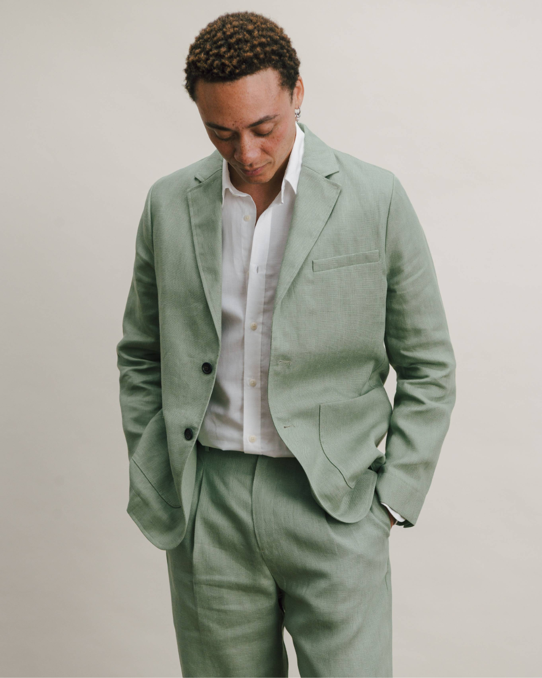 Ash Green Linen Suit