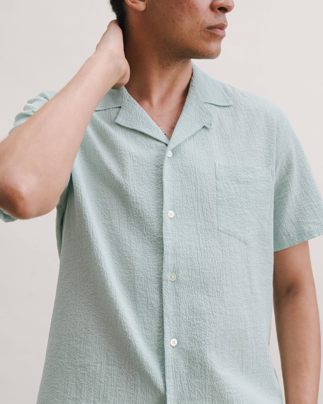 Mint Seersucker Cuban Shirt