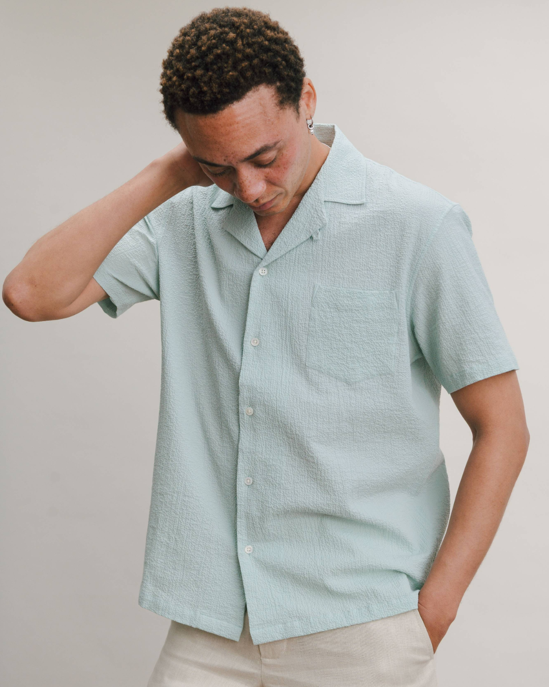 Mint Seersucker Cuban Shirt