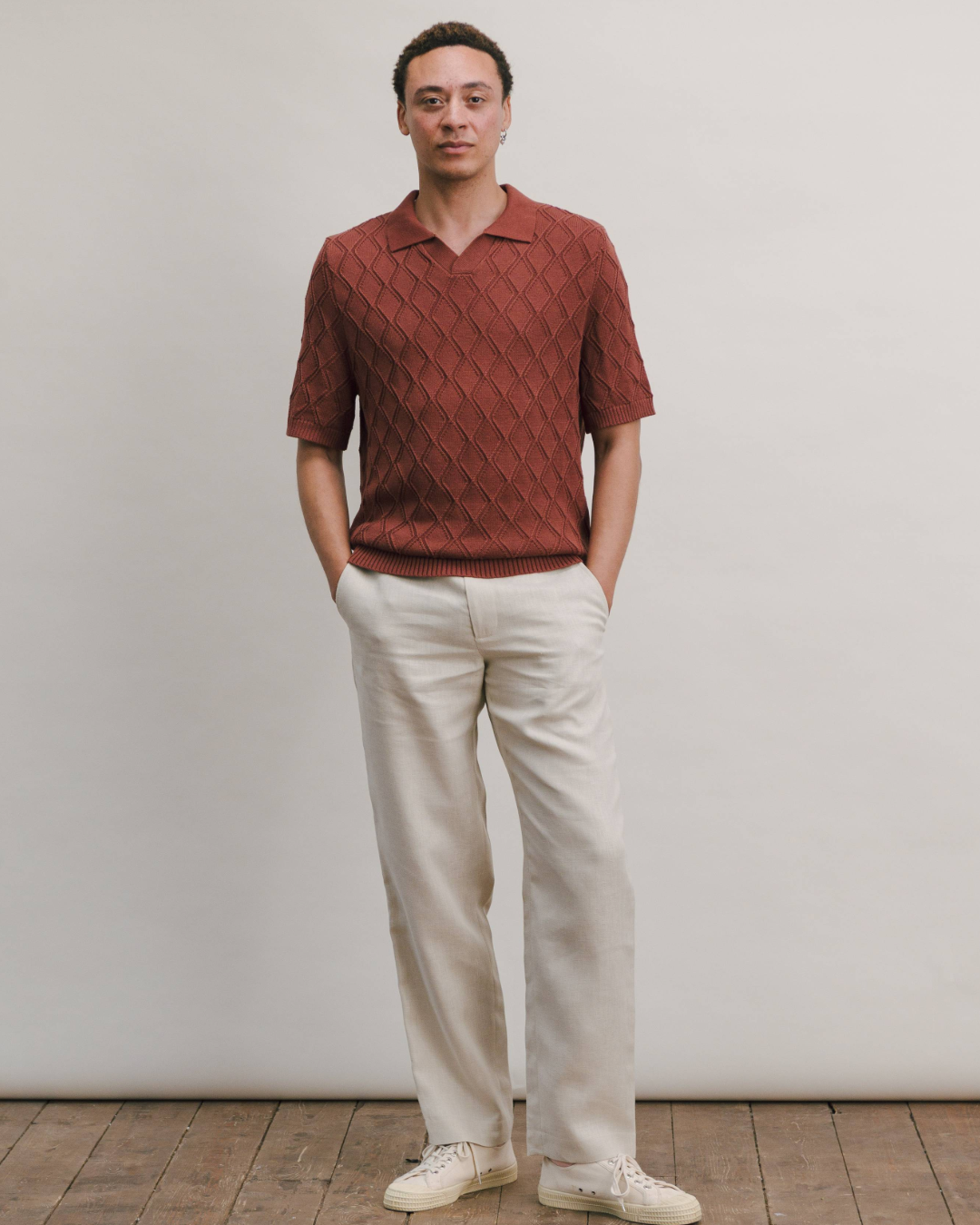 Terracotta Diamond Knit Resort Polo