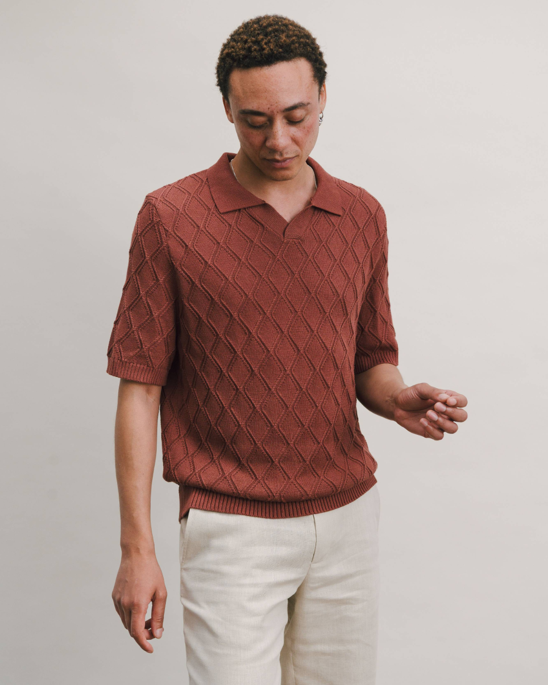 Terracotta Diamond Knit Resort Polo