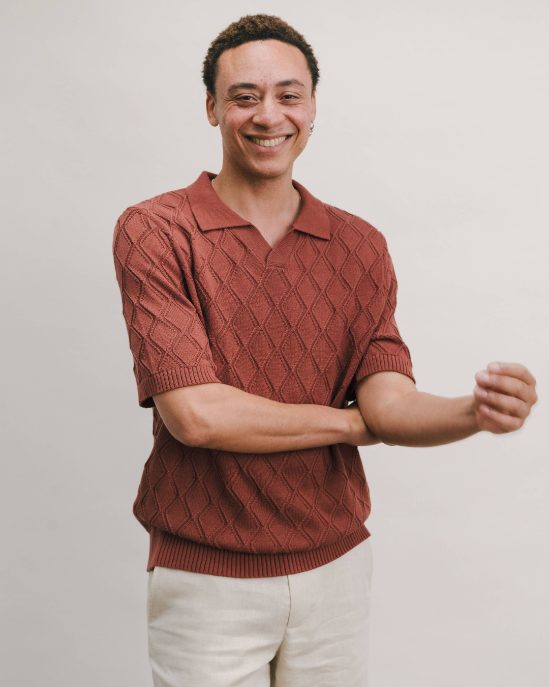 Terracotta Diamond Knit Resort Polo