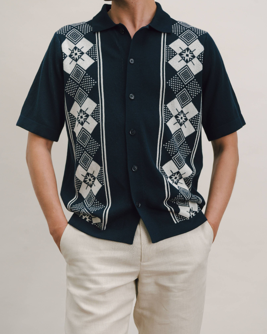 Navy Argyle Jacquard Polo