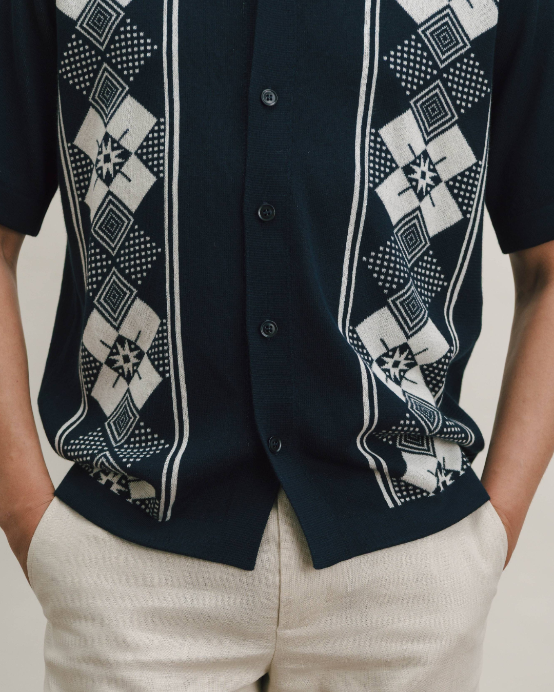 Navy Argyle Jacquard Polo