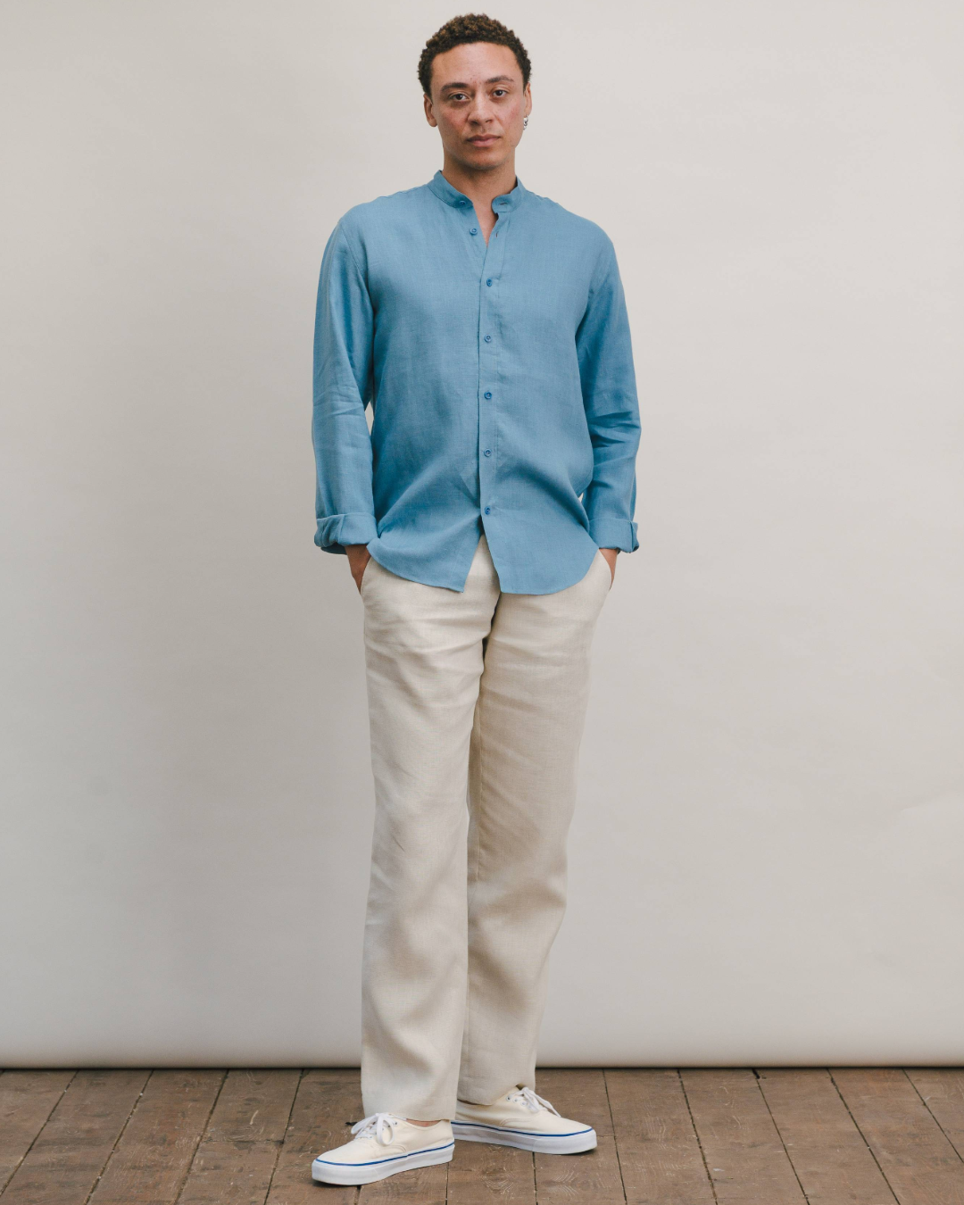 Ivory Linen Casual Trousers