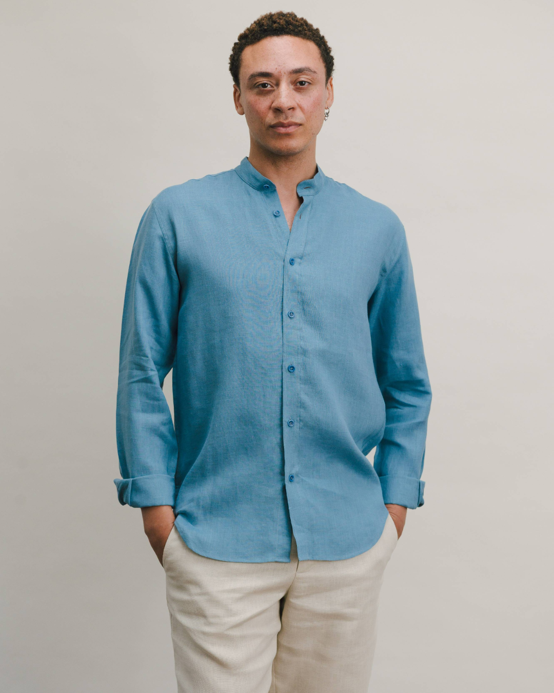 Blue Shadow Linen Grandad Shirt